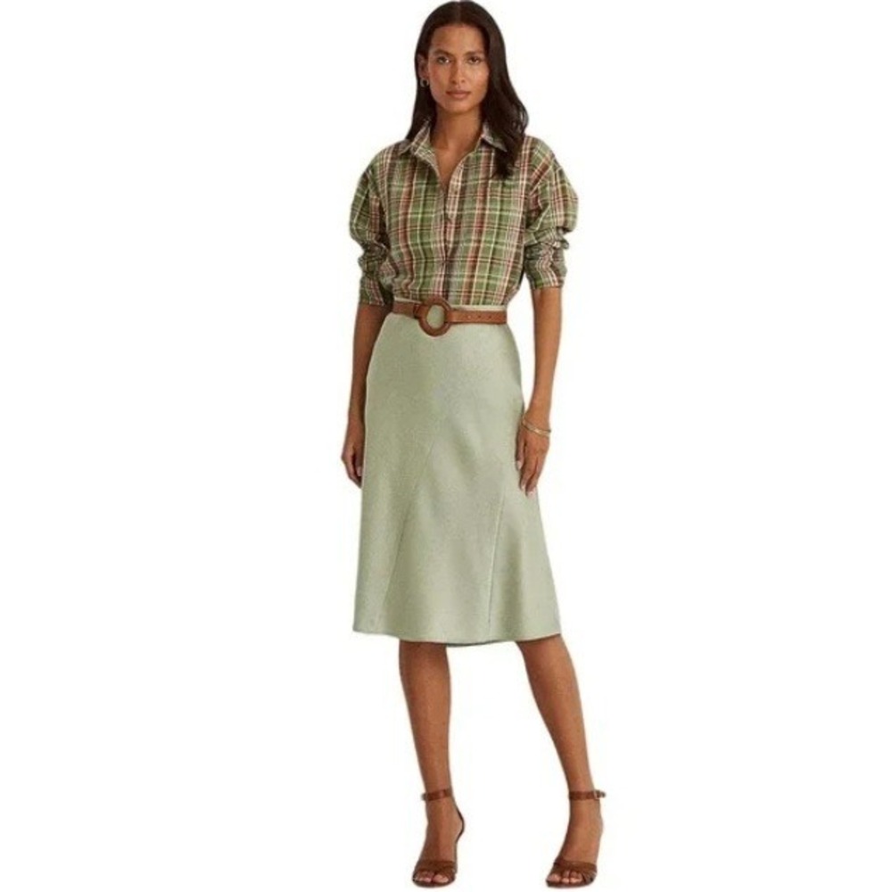 Lauren Ralph Lauren Plaid 100% Cotton Button Up Twill Shirt Old Money Preppy L‎